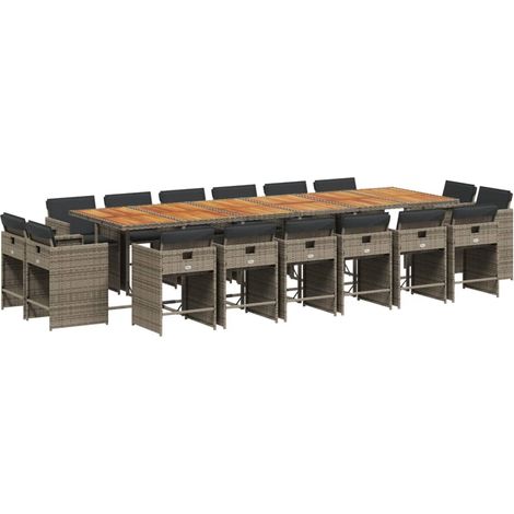 Maison Exclusive - 17-tlg. Garten-Essgruppe mit Kissen Grau Poly