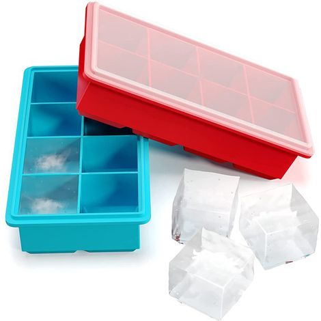 Langsam schmelzende große Eiswürfel, aus lebensmittelechtem Silikon, stapelbar, mit abnehmbarem Deckel, 2er-Pack, BPA-frei, antihaftbeschichtet.