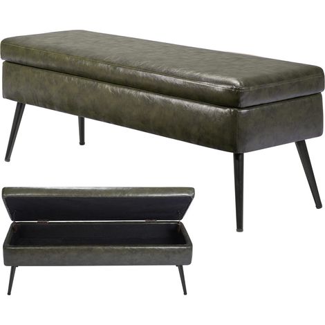 Mophorn Banco de almacenamiento tapizado en cuero sintético, dimensiones de 400 x 1200 x 450 mm, con patas metálicas y cojín de espuma, ideal para sala de estar, comedor y pasillo, color verde (1/5)
