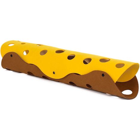 Tunnel pour Chat - Sans Marque - Modèle Pliable - Tube en Feutre Polyester Résistant à l'Usure, Jouet Interactif Déhoussable Jaune et Marron pour Tous les Saisons (1/5)