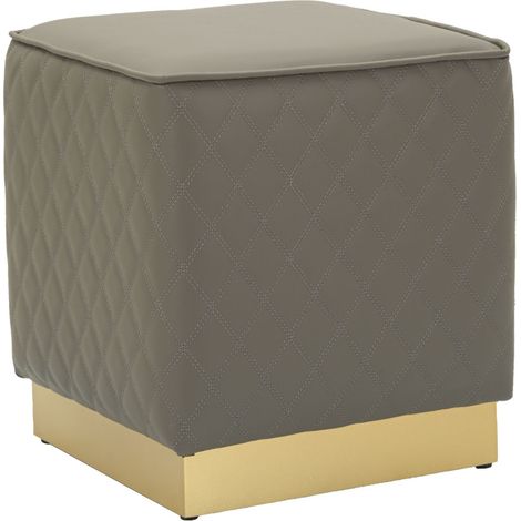 Puff quadrato Sharon in eco-pelle grigia con base oro