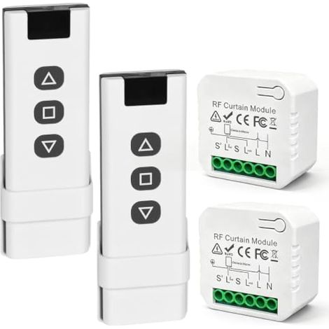 2 x Module Volet Roulant Sans Fil, Kit de Commande Volet Roulant Avec Télécommande RF Et Module Récepteur, Interrupteur Volets Roulants Connecté Pour Stores, Électriques Et Auvents (1/5)