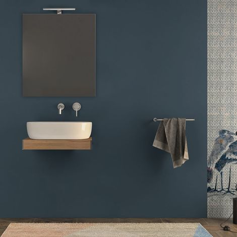 Mensolone per bagno rovere tabacco 60 cm  con specchio filo lucido