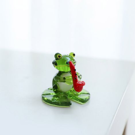 Figurines Frog Music en Verre, Mini Statue de Grenouille pour Décor de Jardins Miniatures (Lot de 1 Pièce, Dimensions Variées, Vert) (1/5)