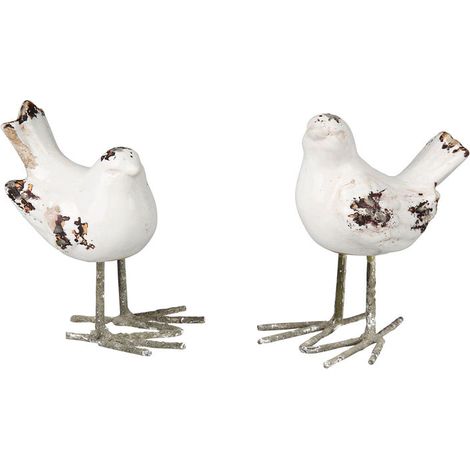 Ensemble 2 oiseaux décoration blancs 13x15cm