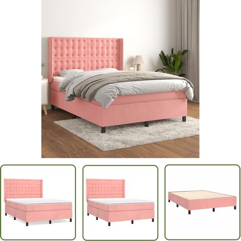 The Living Store Boxspringbett mit Matratze Rosa 140x200 cm Samt - Samtbett - Boxspringbett - Doppelbett - Rosa Bett - Bettenrahmen (1/5)