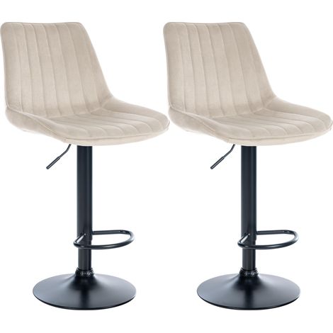 Set di 2 sgabelli da bar regolabili in altezza e girevoli a 360° in velluto crema con cuciture verticali e gambe in metallo nero 100005910