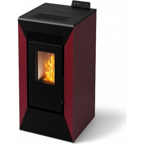 Stufa a pellet ventilata 8 Kw in acciaio e vetro ceramicato 44x45xH97 cm A+ bordeaux e nera Star 9 (1/5)