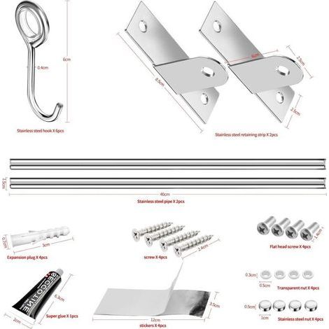 Porte Ustensiles Cuisine, Barre Murale de Cuisine Ustensiles avec 6 Crochets Coulissants, Support Suspendre des Ustensiles en Acier Inoxydable pour Salle de Bain/Garage/Chambre, 40cm (1/4)