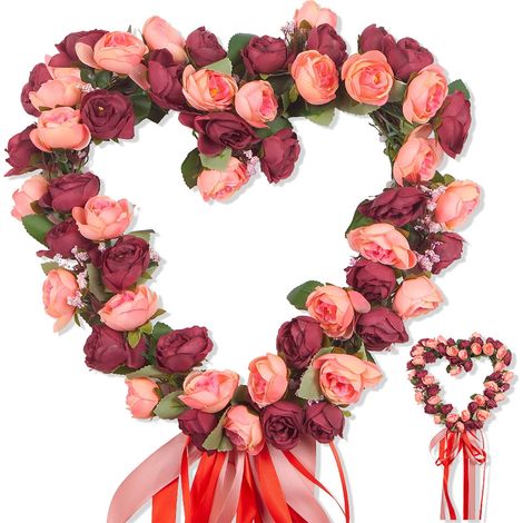 Guirlande En Forme De Cœur - Pour Porte Intérieure Ou Extérieure - Décoration Festive Rouge - 35 Cm - 1 Pièce (1/5)