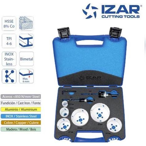 coffret trépans Izar HSSE 8%Co bimétal TPI 4-6 de 22 à 76 mm