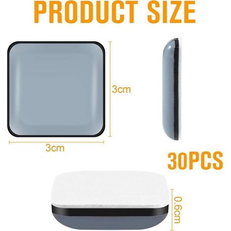 30 pièces Patins Glisseurs pour Meubles 30x30mm Patin de Chaise Téflon Carré Patin Glisseur Autocollant en Teflon PTFE pour Chaise Canapé Frigo Bureau Table Fauteuil - Carré (1/3)
