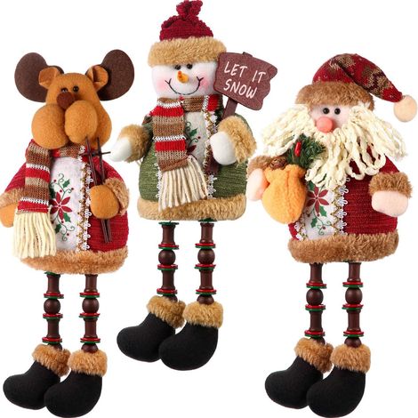 Adorno Navidad Figura Sentada - Santa Claus Muñeco de Nieve Reno - Material Felpa y Lana - Decoración Chimenea Mesa Estantería - 1 Unidad (1/5)