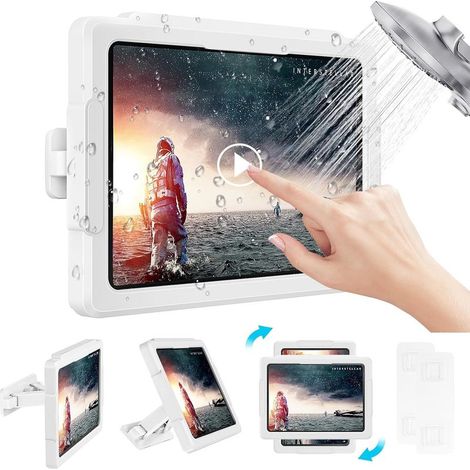 Support de tablette de douche, support de téléphone étanche, rotation à 360°, anti-buée, haute sensibilité HD, support mural, convient à tous les appareils jusqu'à 11" (1/5)