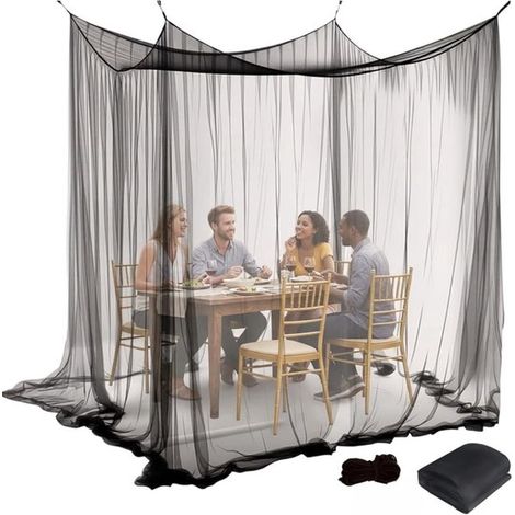 Moustiquaire extérieure XXL 300 x 300 x 250 cm – Filet anti-moustiques avec 16 m de corde de fixation – Moustiquaire pour jardin camping pique-nique et activités extérieures – Noir (1/5)