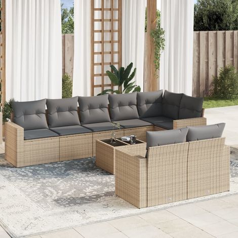 Salon de jardin modulable 9 pcs en résine tressée beige avec coffres de rangement, 80.74kg - PANGIVO (1/3)