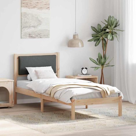 Cadre de lit 80 x 200 cm avec tête de lit rembourrée en pin massif gris foncé, 17.1kg - PANGIVO (1/5)