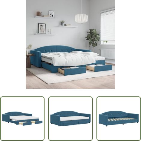 Schlafsofa -  Tagesbett Ausziehbar mit Schubladen Blau 100x200 cm Samt