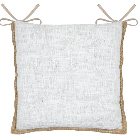 Galette de chaise matelassée poly-coton et jute Blanc 38x38 cm