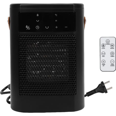 Eosnow Chauffage électrique portable 1500 W PTC en céramique avec télécommande 12 heures, écran tactile silencieux pour intérieur, chambre à coucher, bureau, prise UE 220 V