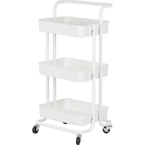 Carro de almacenamiento de 3 niveles, uso versátil, color blanco. (1/2)