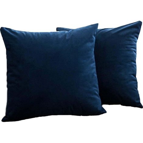 Set aus zwei quadratischen Zierkissenbezügen aus einfarbigem, weichem Samt, geeignet für Sofas, Schlafzimmer und Autos, Maße 40 x 40 cm (16 x 16 Zoll), dunkelblau. (1/5)