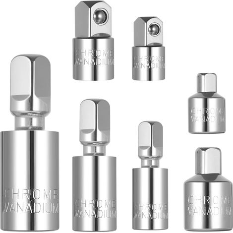 Lot de 7 adaptateurs de douille à choc, adaptateurs 3/8 1/4 1/2, adaptateur de clé à choc, comprend 3 adaptateurs de clé à douille, adaptateur de douilles de perceuse (1/5)