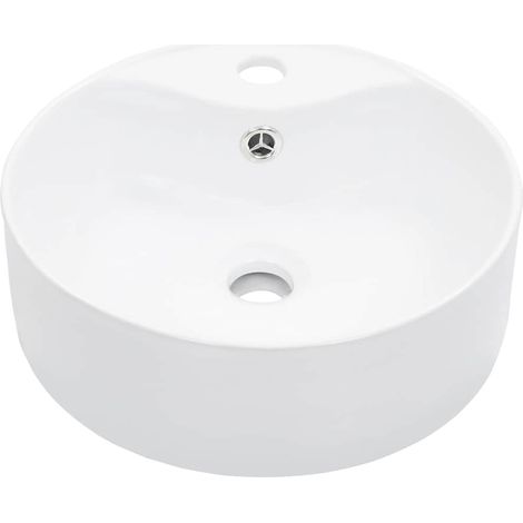 Vasque à Poser Ronde Lavabo Salle de Bain avec Trop-Plein Céramique Blanc 36 x 13 cm (1/5)