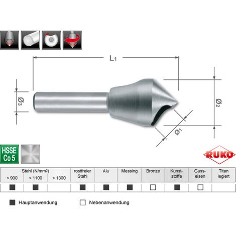 Ruko Module Fraises à ébavurer à trou, 90° HSS Co 5 + HSS-TiN, en Quadro Pack