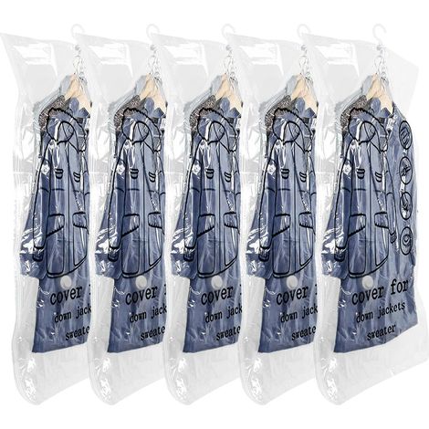 Sacs de Rangement sous Vide 5 Pièces, Housses de Rangement Sous Vide 110x70cm Sac Sous Vide Vetement Aspirateur pour Vêtements Costumes Manteaux Vestes (1/5)