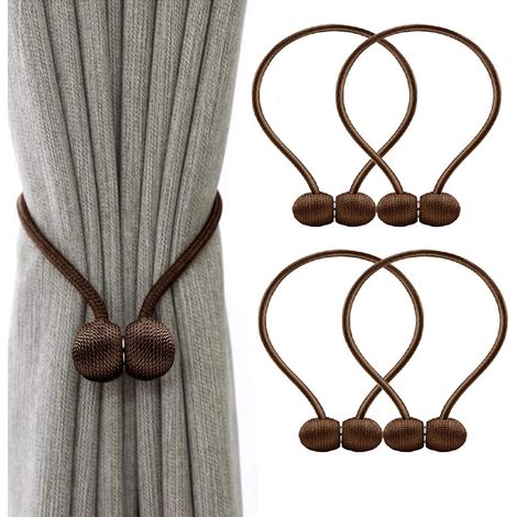 MINKUROW Set Di 4 Fermacravatte Per Tende Fermacravatte Magnetiche Per Tende Intrecciate Magnetiche Con Fibbia (Caffè) (1/2)