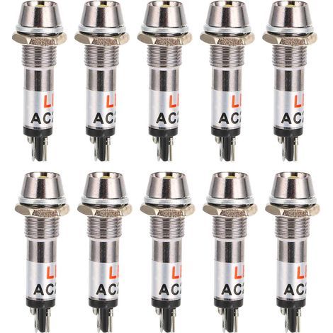 Indicateur lumineux AC 220V, 10 pièces, lampe de signalisation, trou de montage de 8mm, alimentation électrique, fonctionnement (1/5)