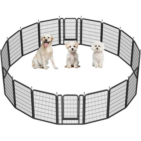 Yaheetech – Parc pour chien 16 panneaux enclos modulable 68 x 100 cm – Métal robuste avec piquets d'ancrage – Sécurisé pour chiots et rongeurs