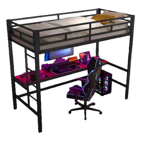 Lit mezzanin effent Lit simple 90x200 cm avec bureau connecté (USB, prises) - LED - noir (1/5)