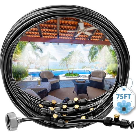Sistema de nebulización exterior, 23 m - Brazo + 23 boquillas de nebulización + adaptador de latón (1,9 cm) - Sistema de refrigeración por nebulización para jardín, invernadero, cerramiento (1/5)