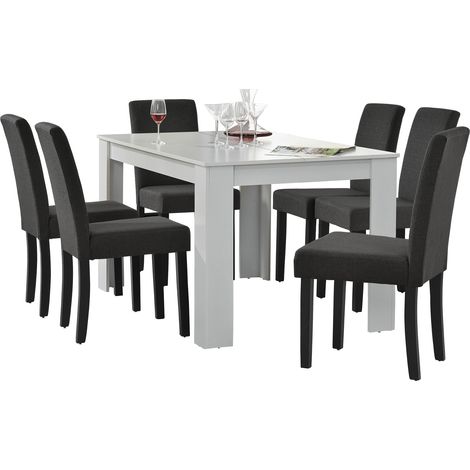 Essgruppe Kramfors (Set, 7-tlg) 140 x 90 cm Weiß / Dunkelgrau [en.casa]