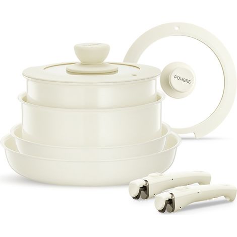 FOHERE Set Poele et Casserole Induction Céramique Antiadhésif 8 Pièces