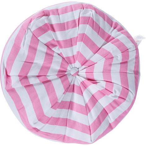 HOMESCAPES Pink and White Stripe Pleated Round Floor Cushion