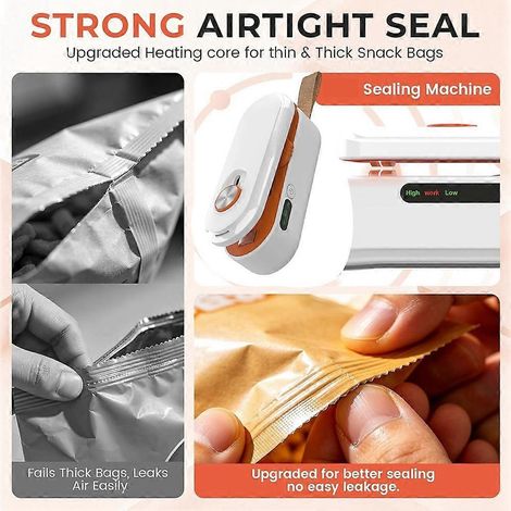 Mini scelleuse thermique rechargeable avec cutter et aimant, conception portable, machine à sceller les sacs de conservation des aliments, noire. (1/5)