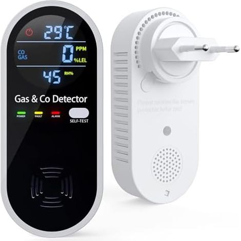Détecteur 4-en-1 de Gaz et Monoxyde Carbone avec Alerte Sonore, Mesure du CO, Température, Humidité, Autotest, pour Salon, Chambre, sous-Sol, Garage, Bureaux Plus - (1/5)