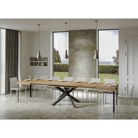 Les Tendances – Table extensible 8 à 20 personnes – Chêne naturel – Pieds en acier anthracite – Longueur 180 à 440 cm – Fabrication italienne (1/5)