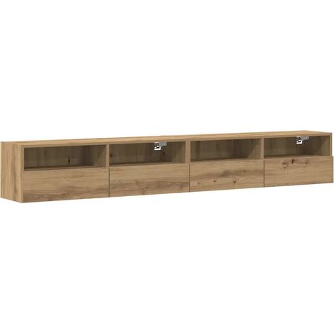 Lot de 2 meubles TV muraux modernes design minimaliste 100 x 30 x 30 cm en bois d'ingénierie chêne artisanal