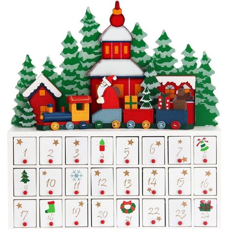 Adventskalender „Landschaft“ mit Schubladen zum individuellen Befüllen. Originelle Adventskalender-Weihnachtsdekoration (1/5)