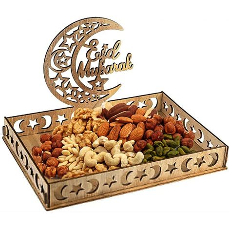 Bandeja de madera para servir Eid Ramadan Moon Star Mubarak, bandejas para hornear postres (1/5)