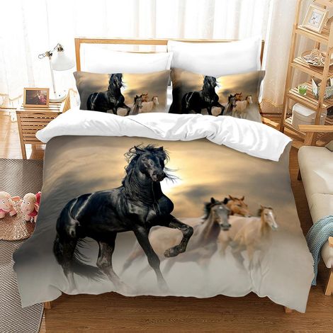 Bettwäsche-Set 220x240cm mit Pferde-Druck, Mikrofaser, Reißverschluss