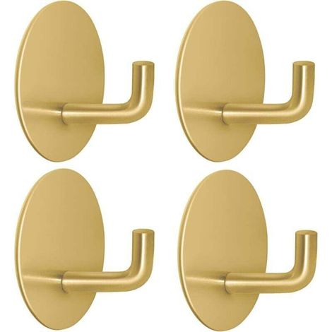 Crochet de salle de bain, crochet porte-serviettes, crochet de cuisine, autocollant, fond rond, lot de 4 (doré) (1/4)