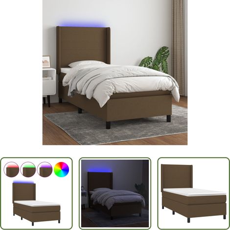 Sommier tapissier - Sommier à lattes de lit matelas et LED Marron foncé 100x200 cm (1/5)