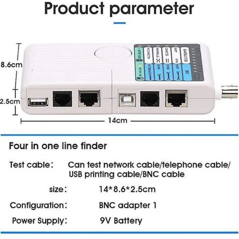 Testeur De Câble - RJ11 RJ45 USB BNC - Pour Câblage UTP STP LAN - 148 6x2 5 Cm (1/5)