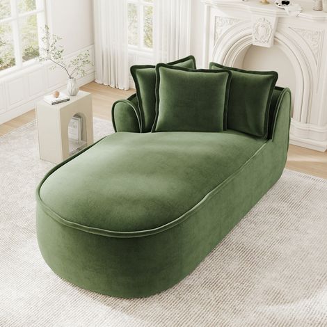 Divano Manchester con chaise longue sinistra e cuscini in ciniglia - Verde (1/5)