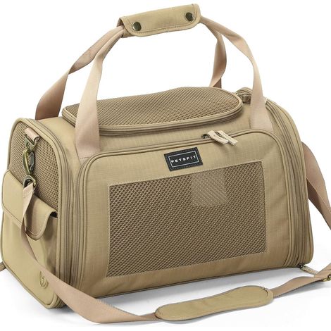 Sac Transport Chat et Chien - Sac de Transport pour Chat/Chien avec Coussin Extensible, Caisse de Transport Chat Transpirable pour Voyage - Taille S (Kaki) (1/5)